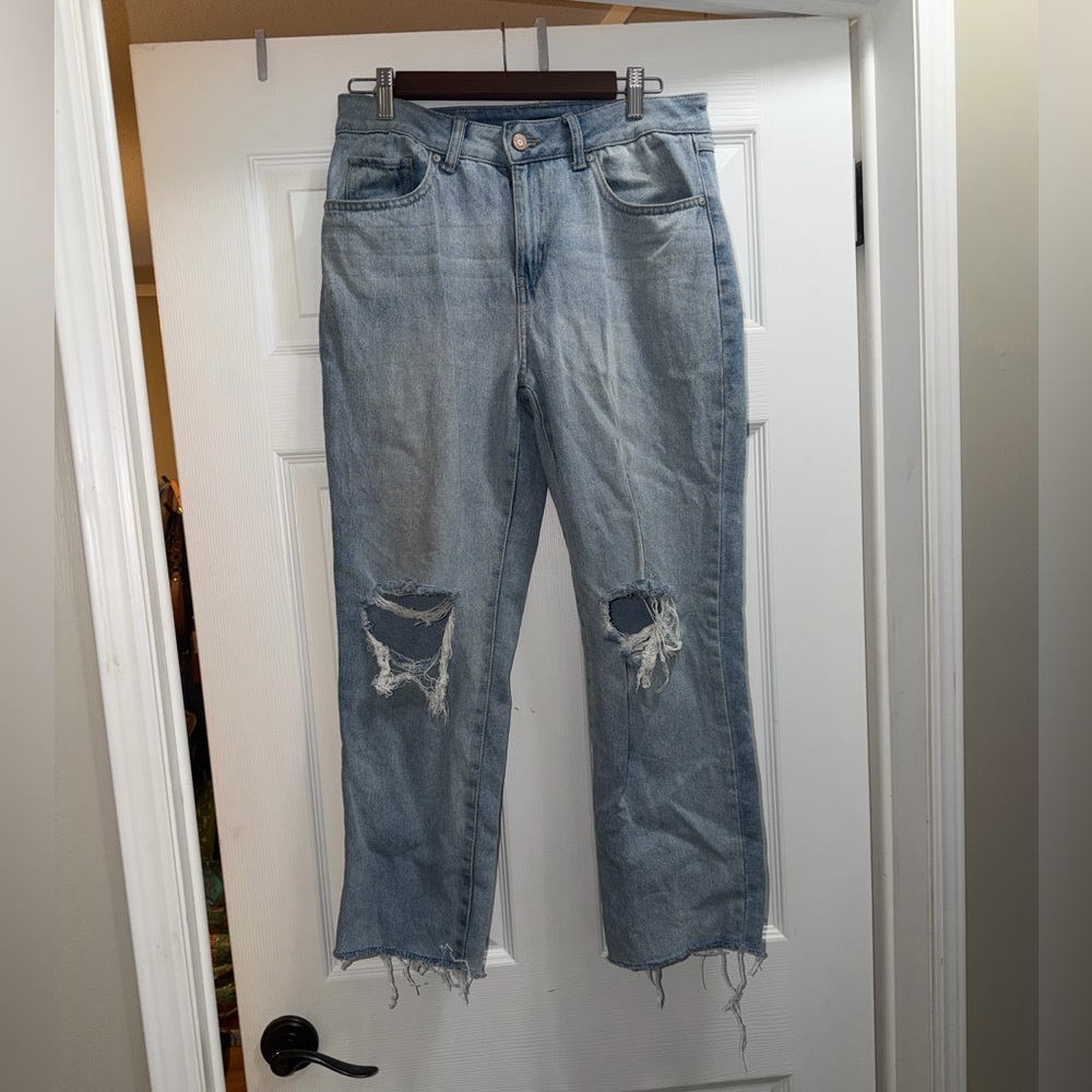 Sincerely Jules Light Blue Distressed Straight-Leg Jeans